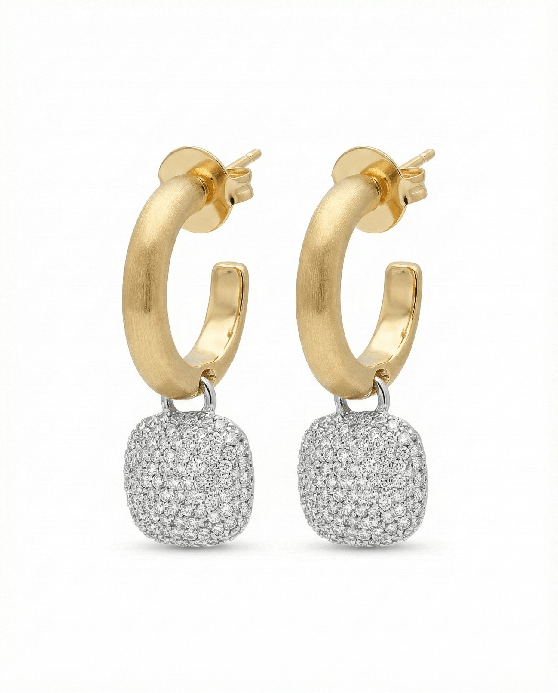 Elegant dangling hoop earrings motif pave setting