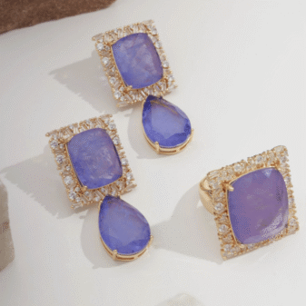 Half set earrings + ring purple stone