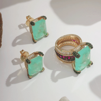 Emerald shape half set