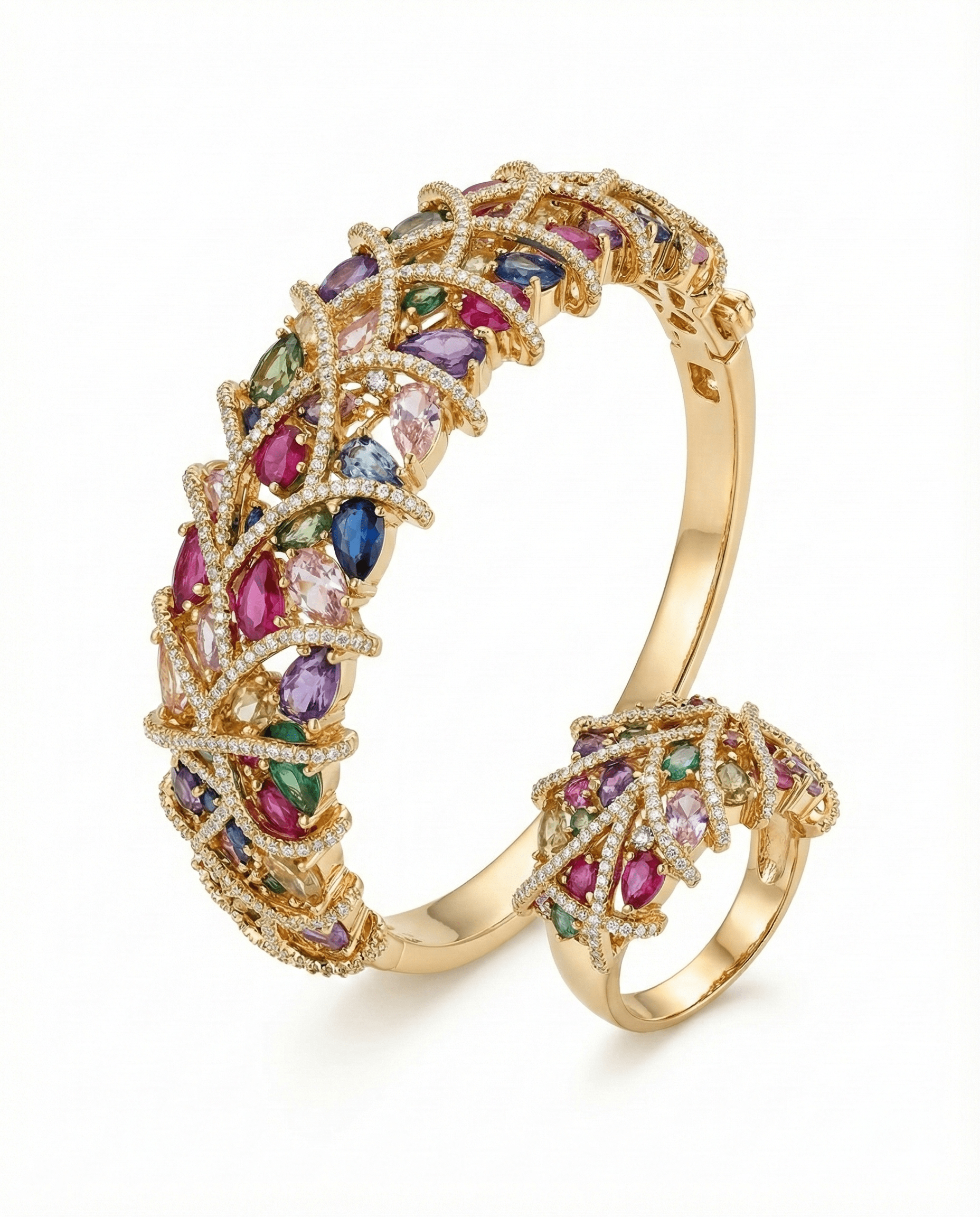 Multicolor Crystal Bracelet & Ring Set